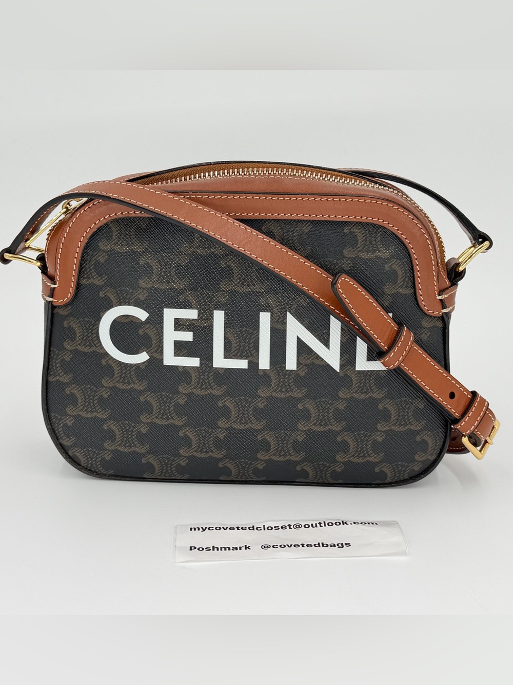 Celine Triomphe Camera Bag Monogram Canvas Crossbody W/Dust Bag and Entrupy COA